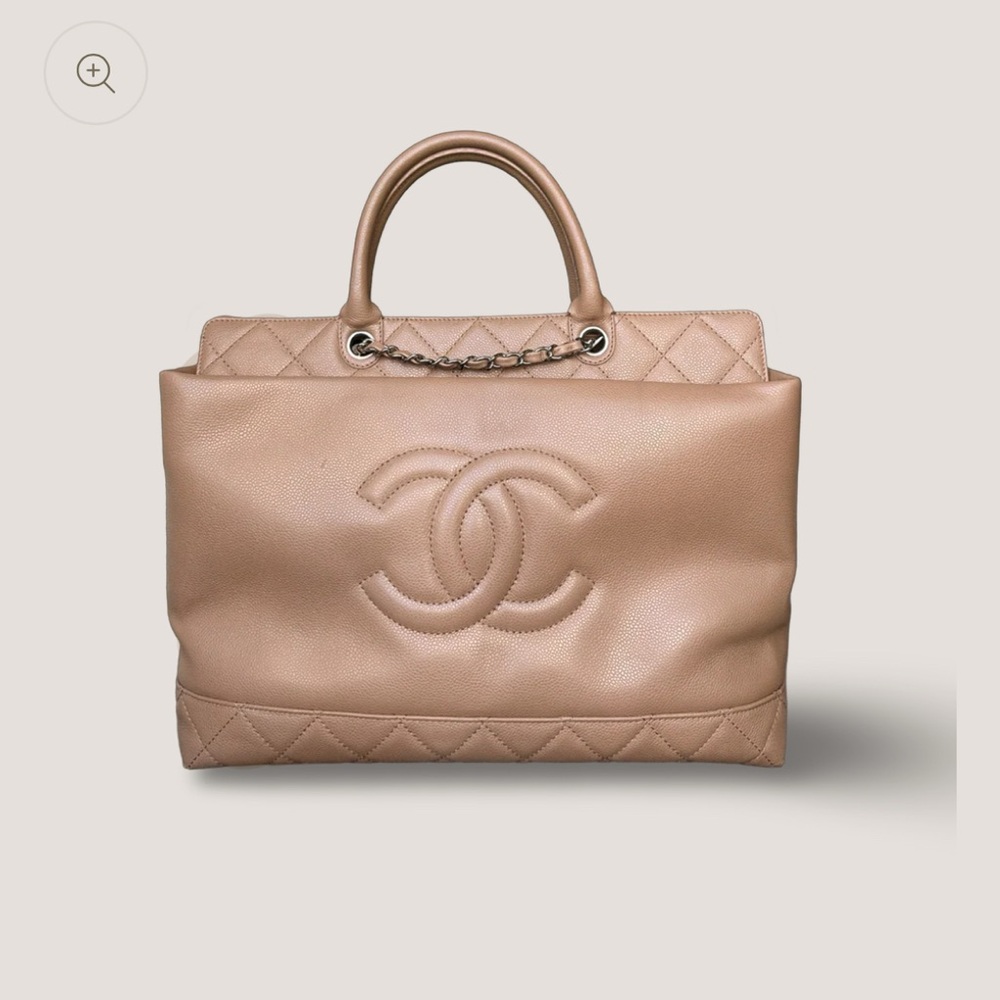 Chanel Beige Classic Caviar Top Handle Tote with Iconic CC Logo